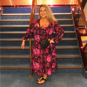 Plus Floral Print Lantern Sleeve Dress - size 16-18: magenta, teal, & other pink